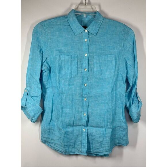 B3 - Talbots 100% Linen Roll Tab Sleeve Size Small NWOT - Picture 1 of 7